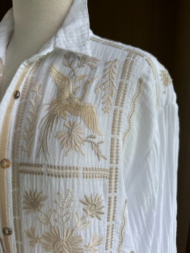 EUC XL Johnny Was Workshop White Cotton Gauze Embroidered Long Sleeve Shirt - Picture 5 of 13