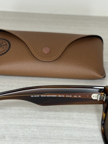 New Ray-Ban Mega Wayfarer Sunglasses 0840S 954/33 Striped Havana_Crystal Brown - Imagen 7 de 9