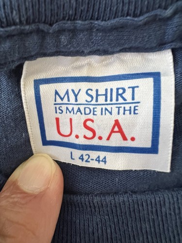 Camicia vintage 1988 Joe Camel 75° compleanno blu punto singolo la mia camicia marca USA L - Foto 6 di 8