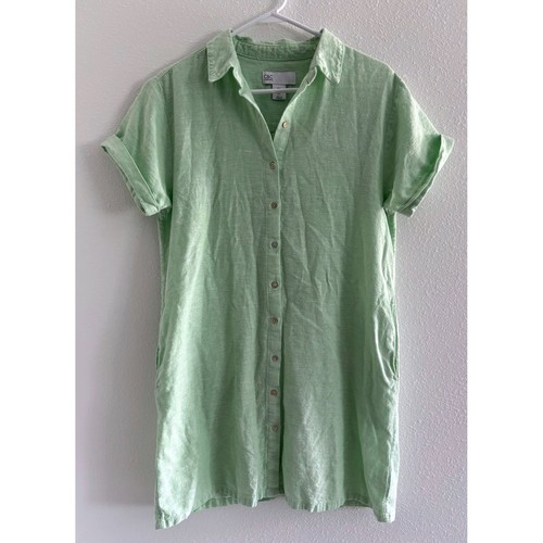 C & C California Kleid Damen Large Grün Leinen Preppy Coastal Beachy Resort
