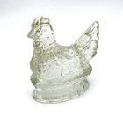 J.H. Millstein Jeannette Glass Hen on Nest Clear Candy Dish 5" Vintage Authentic