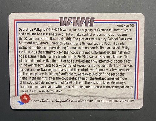 2025 HA Segunda Guerra Mundial Segunda Guerra Mundial Magenta Alemán Variación Impresión Placa Operación Valquiria - Imagen 2 de 2