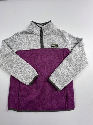 L.L. Bean Jacket Youth Medium 10-12 Purple Gray Fleece Snap Pullover Winter