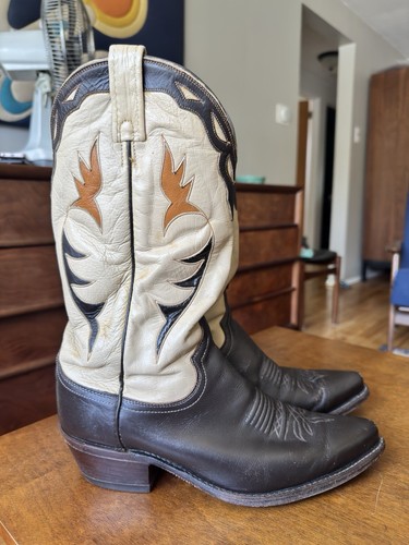 Vintage Dan Post Women's Cowboy Boots El Paso Coconut Deercow Sz 9.5 D