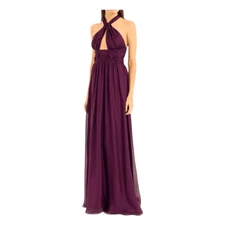 Leon Max Limited Edition Evening Gown Halter Purple Chiffon Pleated Maxi Dress 6