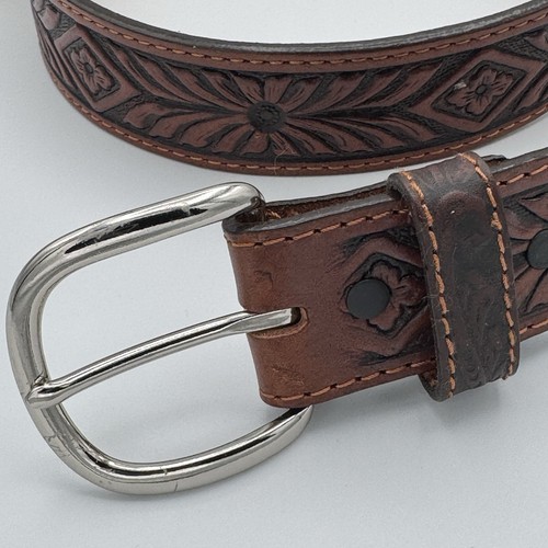 Justin handbesetzter Westerngürtel Herren Größe 44 braun floral geprägtes Leder USA - Bild 8 von 8
