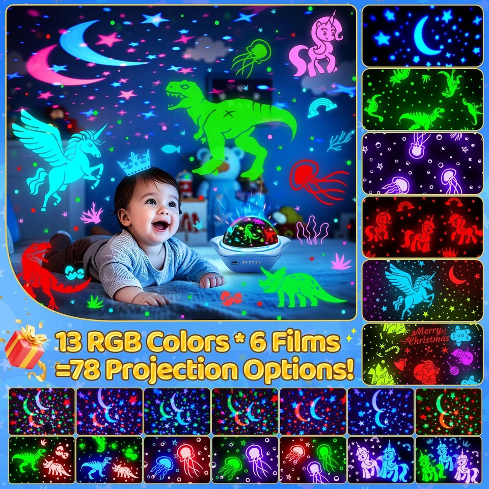 Luz nocturna One Fire para niños regalos, 6 películas + 78 modos de iluminación techo estrella proj Foto 3 de 4