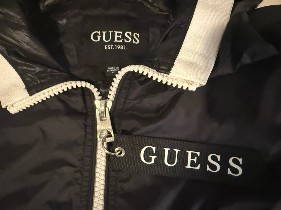 Guess 夹克男式大号风衣尼龙连帽全拉链灯 — 第 3/4 张图片