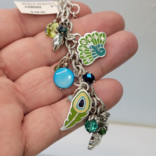 NWT Brighton Mystic Peacock Charm Bracelet Green Blue Crystals Chain 8.5" w/Bag - Bild 2 von 10
