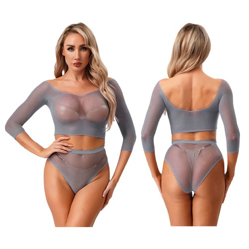 Conjunto de 2 lencería de red elástica alta transparente para mujer - Imagen 112 de 183