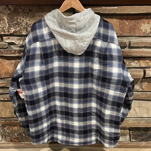 Wrangler kariertes blau-graues Baumwollflanell-Sakko mit Fleece-Kapuze - Bild 6 von 8