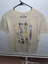 Bluey Extra Large Xl Mens Cream Graphic T-Shirt with Cartoon Characters