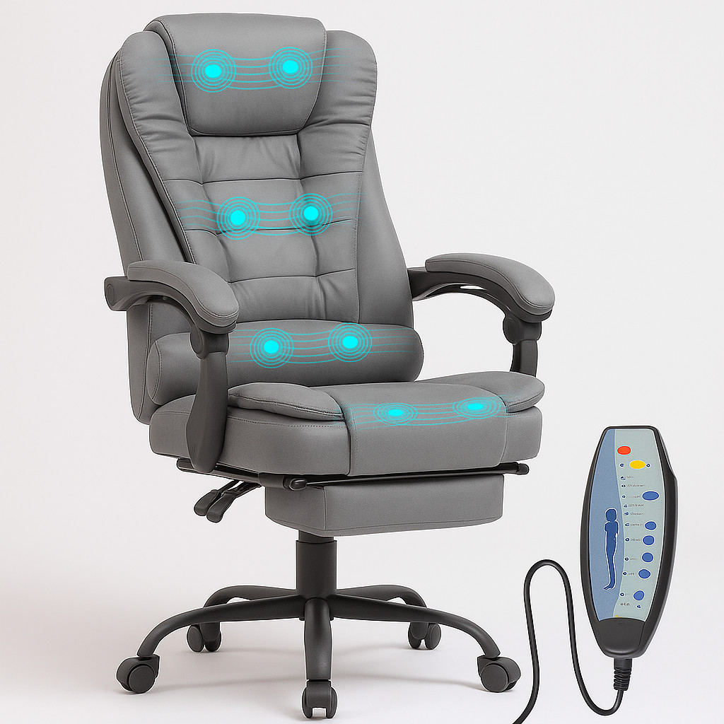 8 Point Massage Office Chair Executive Gaming Heated Recline Footrest Computer