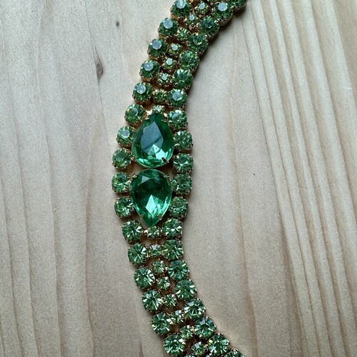 Vintage Statement Armband Größe 6,75 facettiert grün Kristall Strass vergoldet - Bild 5 von 10