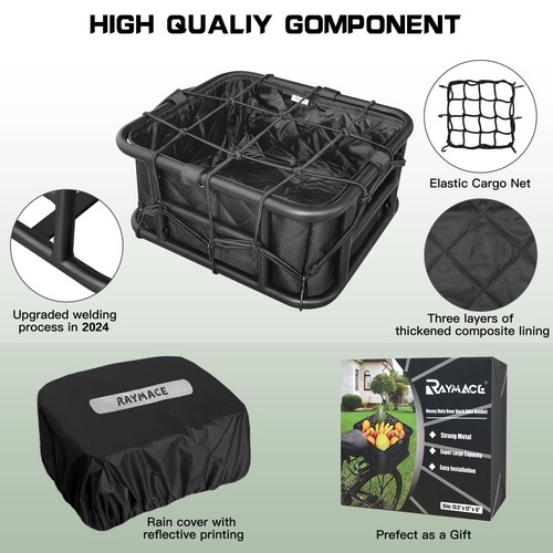 Rear Rack Bike Basket with Cargo Net and Liner Large Bicycle Basket Perfect M... - Picture 3 of 7