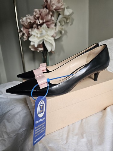 Prada Kitten Heel Black Pink Toe Bow Pointed Size 40.5 - 第 2/14 張圖片