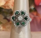Vintage Sterling Silver Lab Created Emerald White Topaz Cocktail Ring band Sz 7