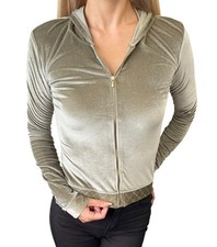 CHANEL Vintage 05C Hoodie Parka Jacket Cropped Zip Velvet 36 Khaki Nylon 901629