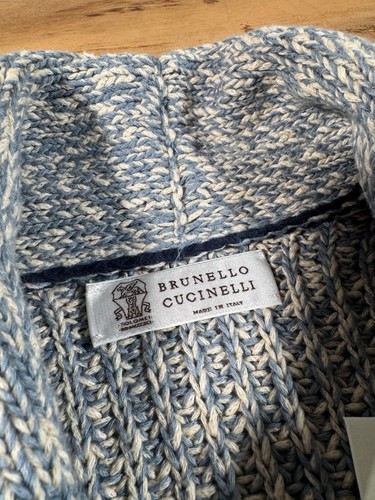NWT! Brunello Cucinelli Sky Blue Melange Chunky Knit Shawl Collar Cardigan 40 - Picture 5 of 14