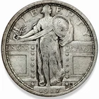 1917-P Type 1 T1 Standing Liberty Quarter Fine F+ Rare Key ORIGINAL  1917P