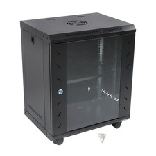 Wall Mount Server Rack 15.5" Deep Locking Glass Door Panels 12U