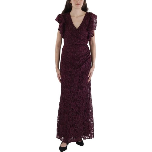 B&A by Betsy and Adam Womens Purple Metallic Lace Evening Dress 12 BHFO 8990