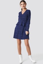 NA-KD Women's Dress Irregular Dot Printed Flounce Dress, Blue 34