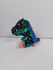 TY Flippables CRUNCH Dinosaur Blue Green Color Changing Sequins Medium 9" w/tag