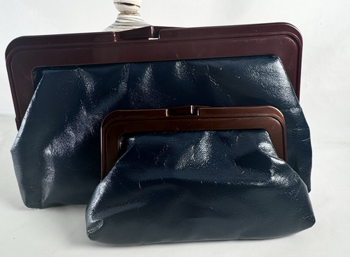 Vintage Blue Clutch Bag with Matching Purse Made in Italy Retro Evening Set - Picture 6 of 24