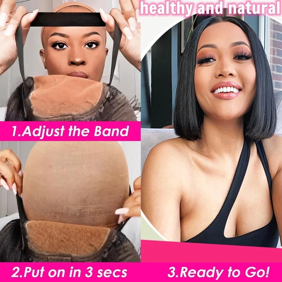 Wear and Go Glueless Wig Straight Bob Wig Human Hair  Pre Cut 4X4 Lace Front Wig - Image 4 of 4