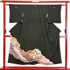 Japanese Kimono 'TOMESODE' Silk/Flower/Crane/Traditional/Length:151cm N751