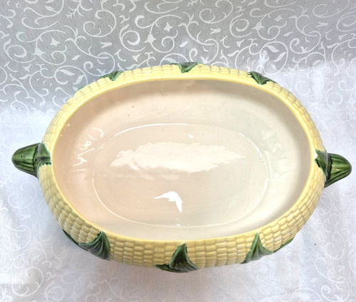 Plato de sopa cubierto de maíz en la mazorca estilo maajolica de colección firmado - Imagen 5 de 8