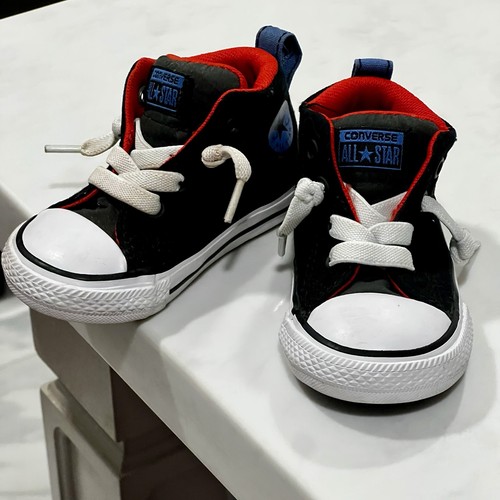 Converse All Star Size 4C Toddler Baby Shoes Black Red Blue HighTop EUC! - Picture 5 of 7