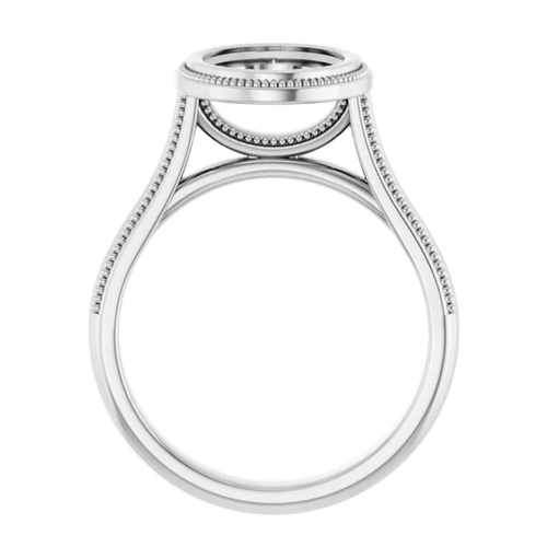Retro Milgrain Lady Bezel Ring Engagement 14K White Gold Oval Cut 8×10mm Setting - Picture 4 of 7