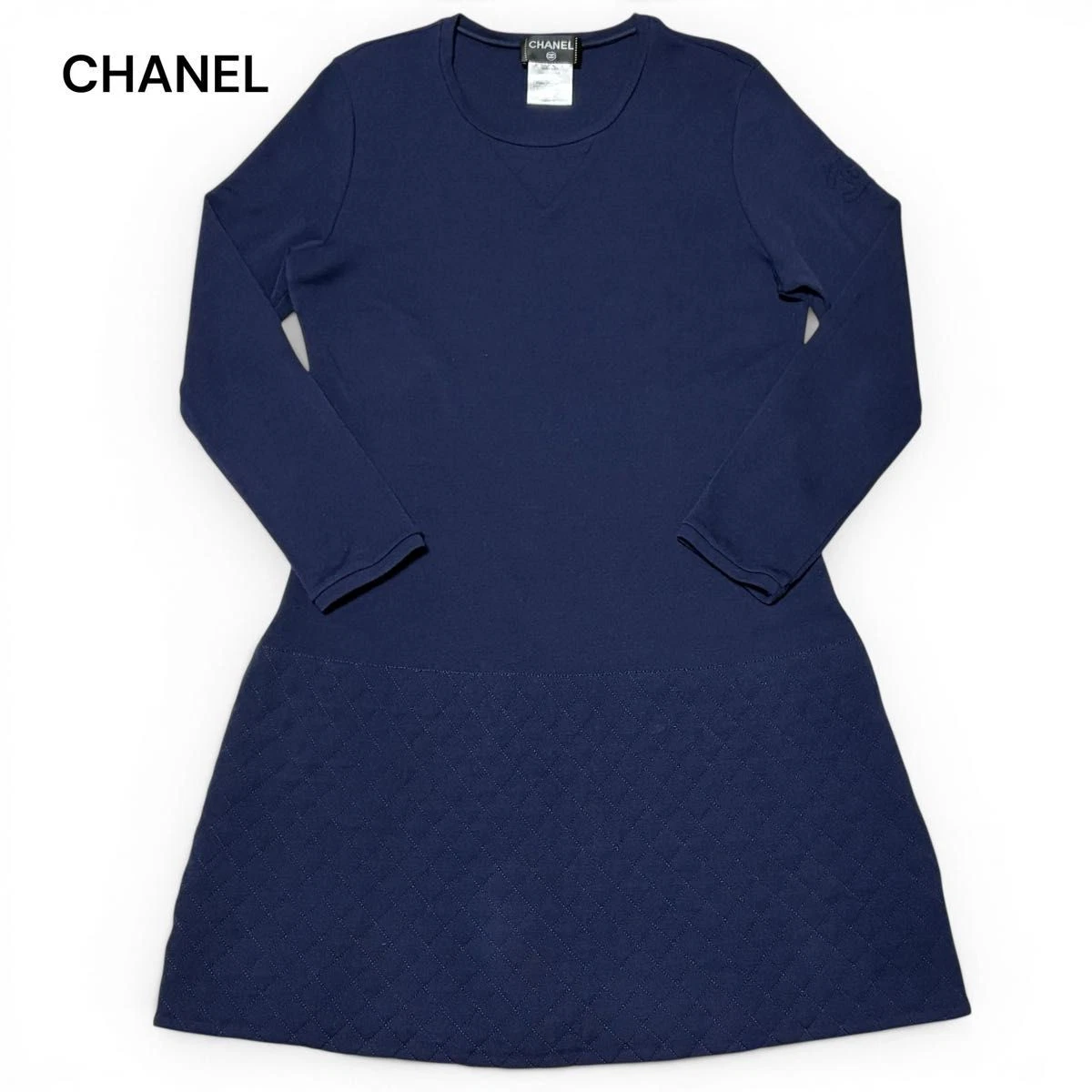 Chanel — CHANEL Matelasse Quilted Coco Mark Dress 40 Black Long Sleeve Rare SR1934