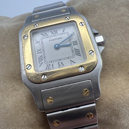 Cartier Santos Ladies Two Tone Stainless Steel & Yellow Gold Quartz Watch - Picture 2 of 20