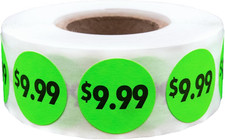 Fluorescent Green $9.99 Circle Dot Stickers, 3/4 Inch Round, 500 Labels on a ...