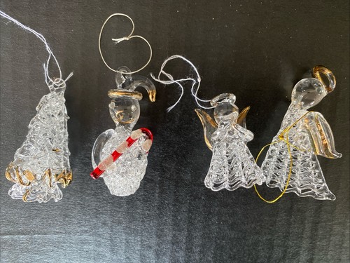 4 Vintage gesponnen Glas Engel Baum Schneemann Weihnachtsschmuck 2-2,5" - Bild 1 von 7