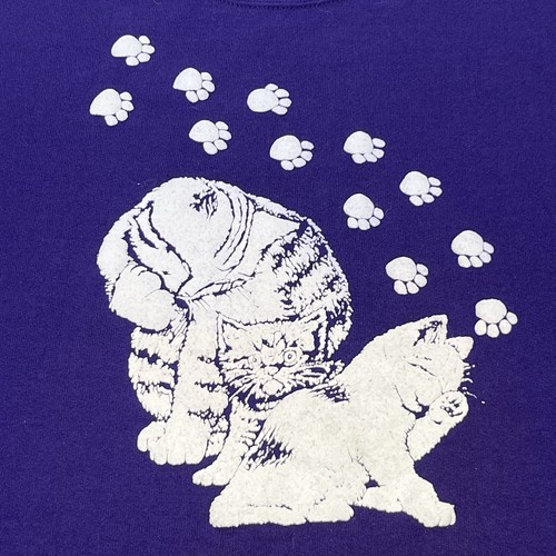 Sudadera Vintage Gatos Talla L Jerzees Hecha en EE. UU. Hinchada Elevada Gráfico Púrpura - Imagen 1 de 16