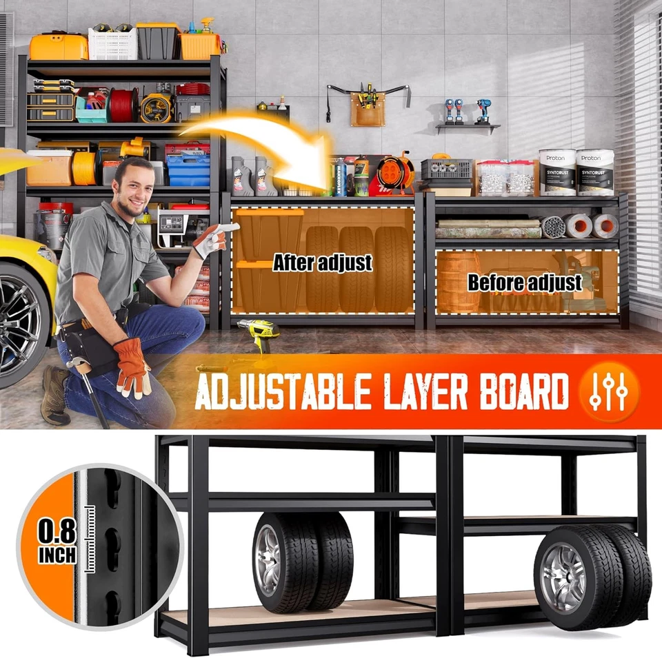 Гаражные стеллажи 71"H-35"W - 2050 фунтов 5 уровней полки для хранения, 71"x35"x16" - Изображение 4 из 4