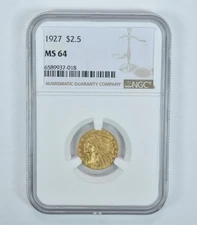 1927 $2.50 Indian Head Gold Quarter Eagle MS64 NGC Brown Label