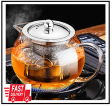 Clear Glass Tea Pot With Steel Infuser Leaf Teapot Stovetop Safe 22Oz 650ml