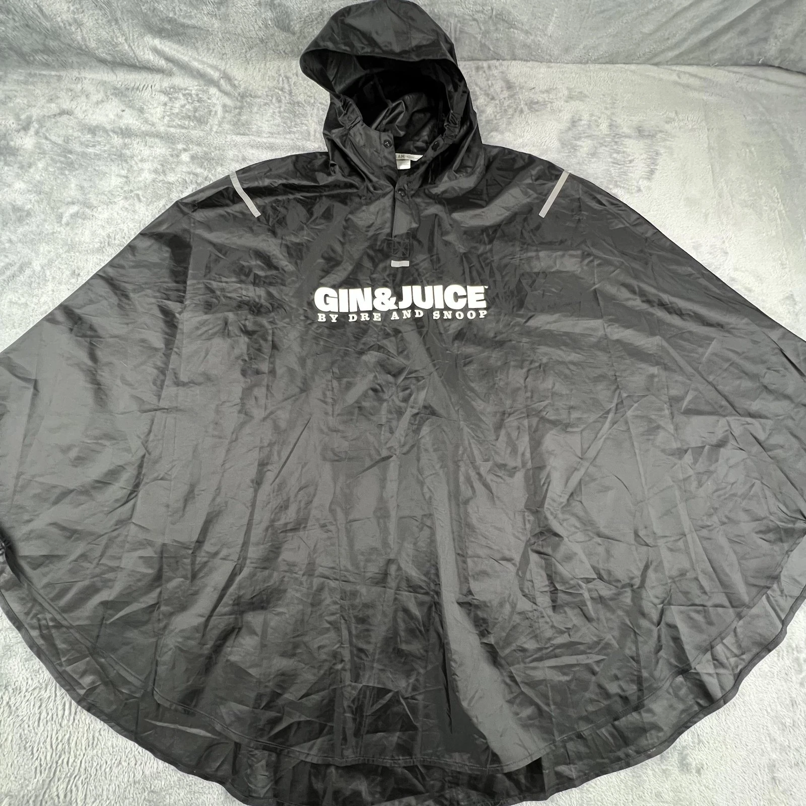 Gin & Juice By Dre and Snoop Rain Poncho Mens One Size Black Hooded Reflective