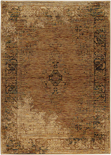Gold Distressed Faded Rings Medallion Door Mat 6845D - Aprx 1' 10" x 3' 2" - Picture 1 of 1