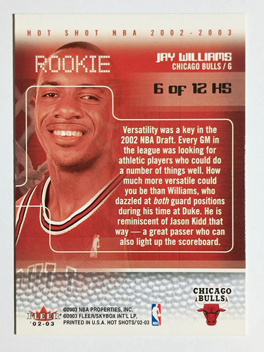 2002-03 Fleer Hot Shots Hot Shots Inserts #6 Jay Williams - Picture 2 of 2
