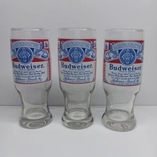 Lot of 3 VTG Budweiser King of Beers Label Logo White Drinking Glasses Barware