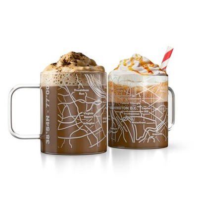 Greenline Goods   Washington, DC Map Glass Coffee Mugs (Set of 2), 16 oz &