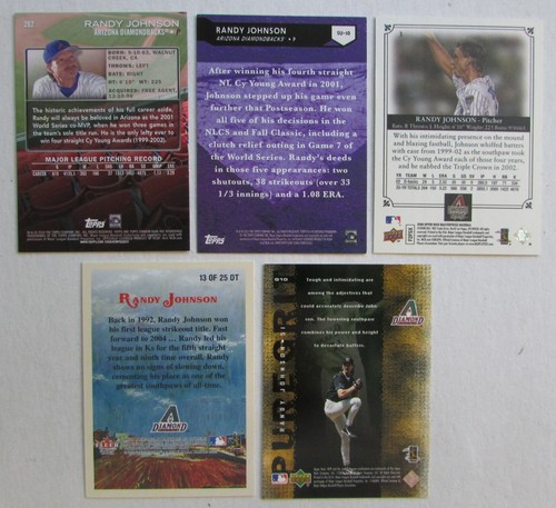 Lote de 5 cartas de Randy Johnson Arizona Diamondbacks MLB Serie Mundial MVP - Imagen 2 de 2