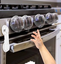 NEW 6 Pack 5pcs Stove Knob Covers And 1Pc Oven  Cabinet Lock For Child Safety