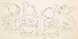 1937 SNOW WHITE & SEVEN DWARFS DISNEY ORIGINAL PRODUCTION DRAWING 4 DWARFS